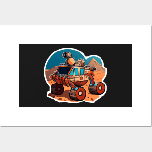 Mars Rover but he's gone for a walk in the mountainside Sticker Posters and Art